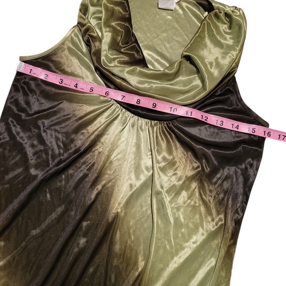 90s Y2K Studio Y Green Black Silky Cowl Neck Tunic Or Mini Dress - Picture 4 of 5